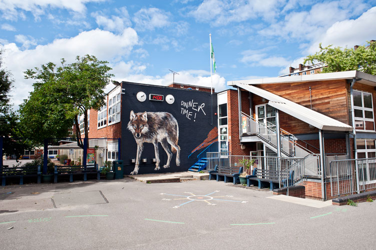 wolf mural view from playground